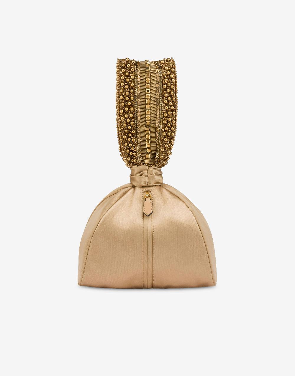 Alberta Ferretti Bucket bag da sera in raso con ricamo perline e strass Italia