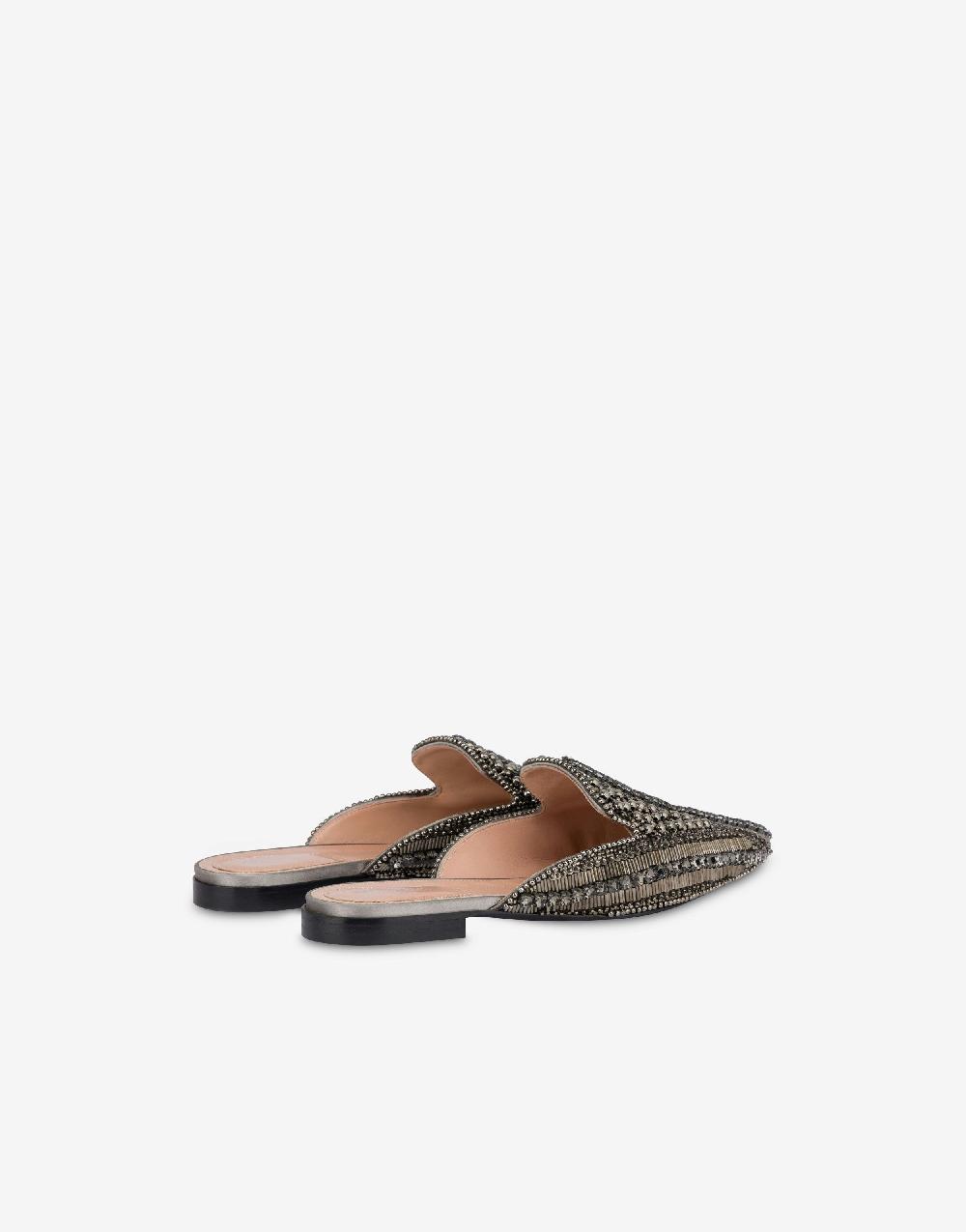 Alberta Ferretti Mia Mule in raso con ricamo perline e strass In Linea