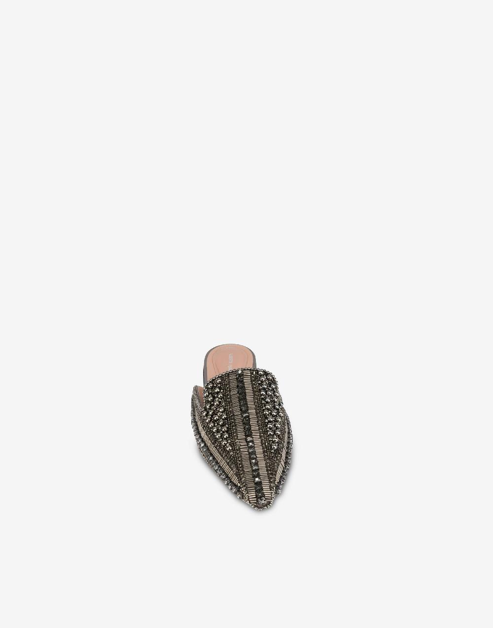 Alberta Ferretti Mia Mule in raso con ricamo perline e strass In Linea