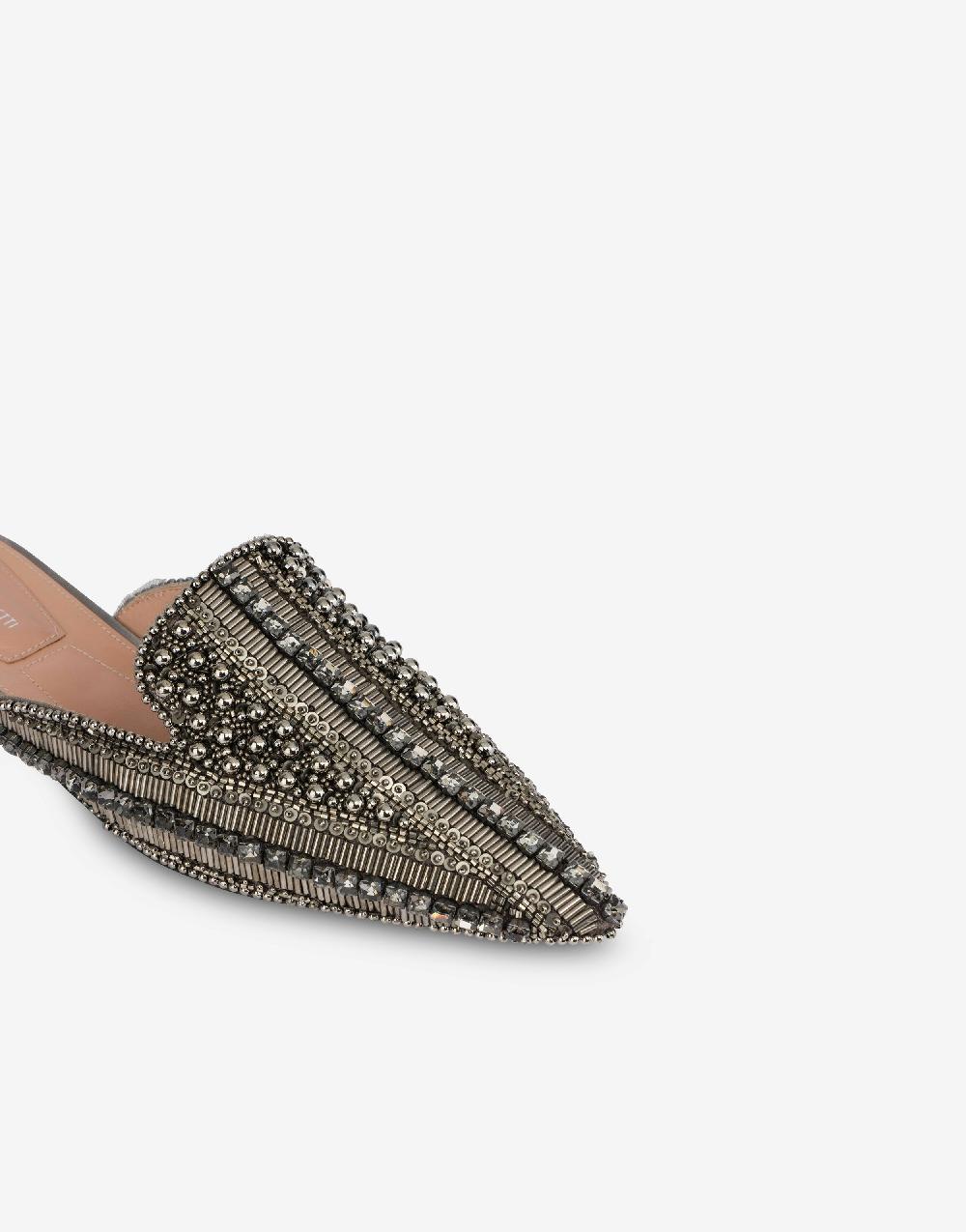 Alberta Ferretti Mia Mule in raso con ricamo perline e strass In Linea