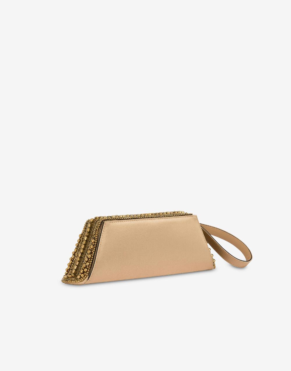 Alberta Ferretti Box clutch in raso con ricamo perline e strass Nuovo