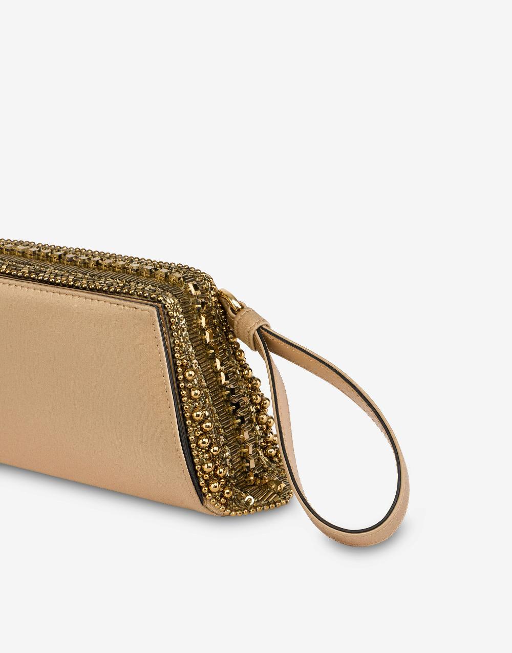 Alberta Ferretti Box clutch in raso con ricamo perline e strass Nuovo