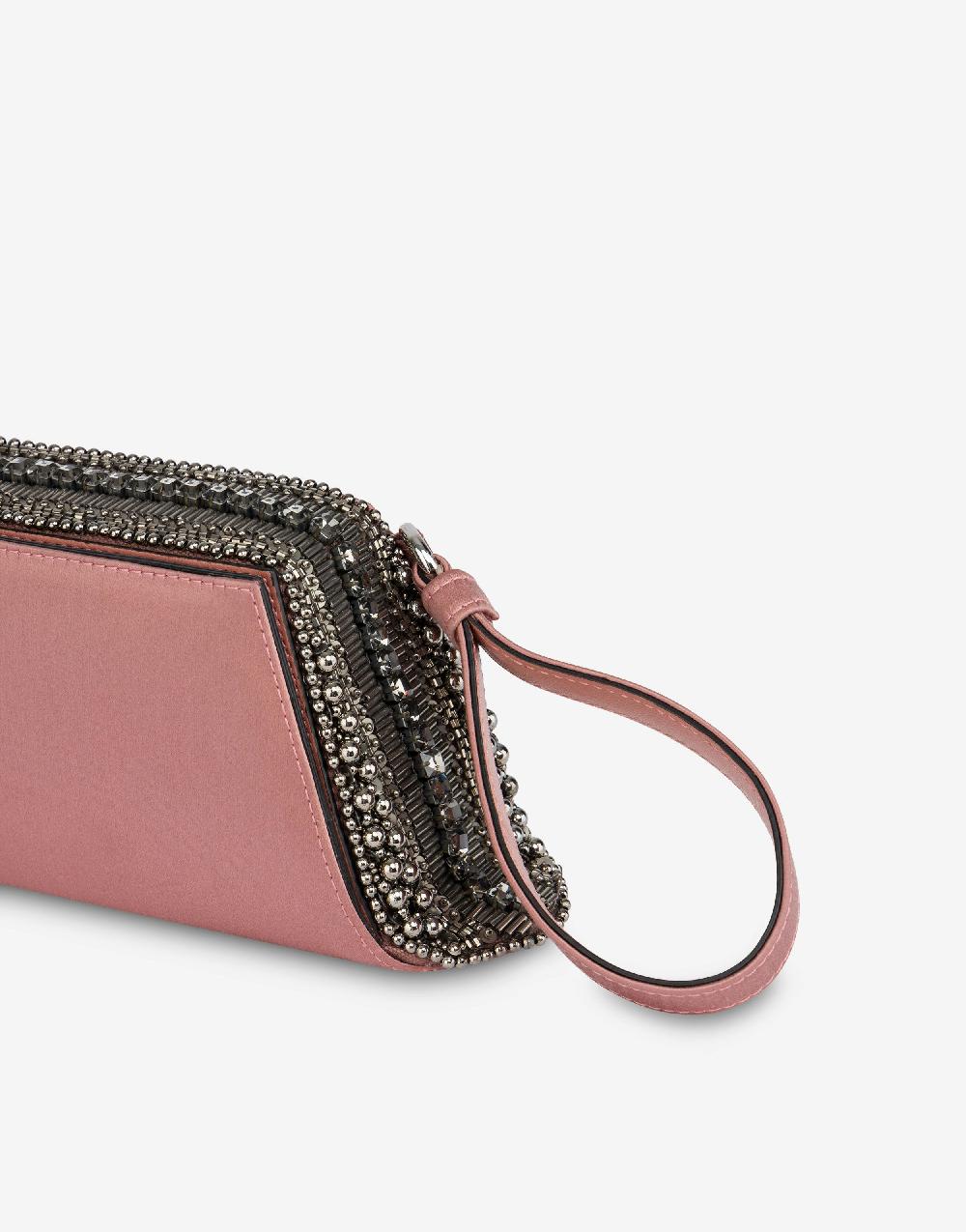 Alberta Ferretti Box clutch in raso con ricamo perline e strass Soddisfazione Garantita