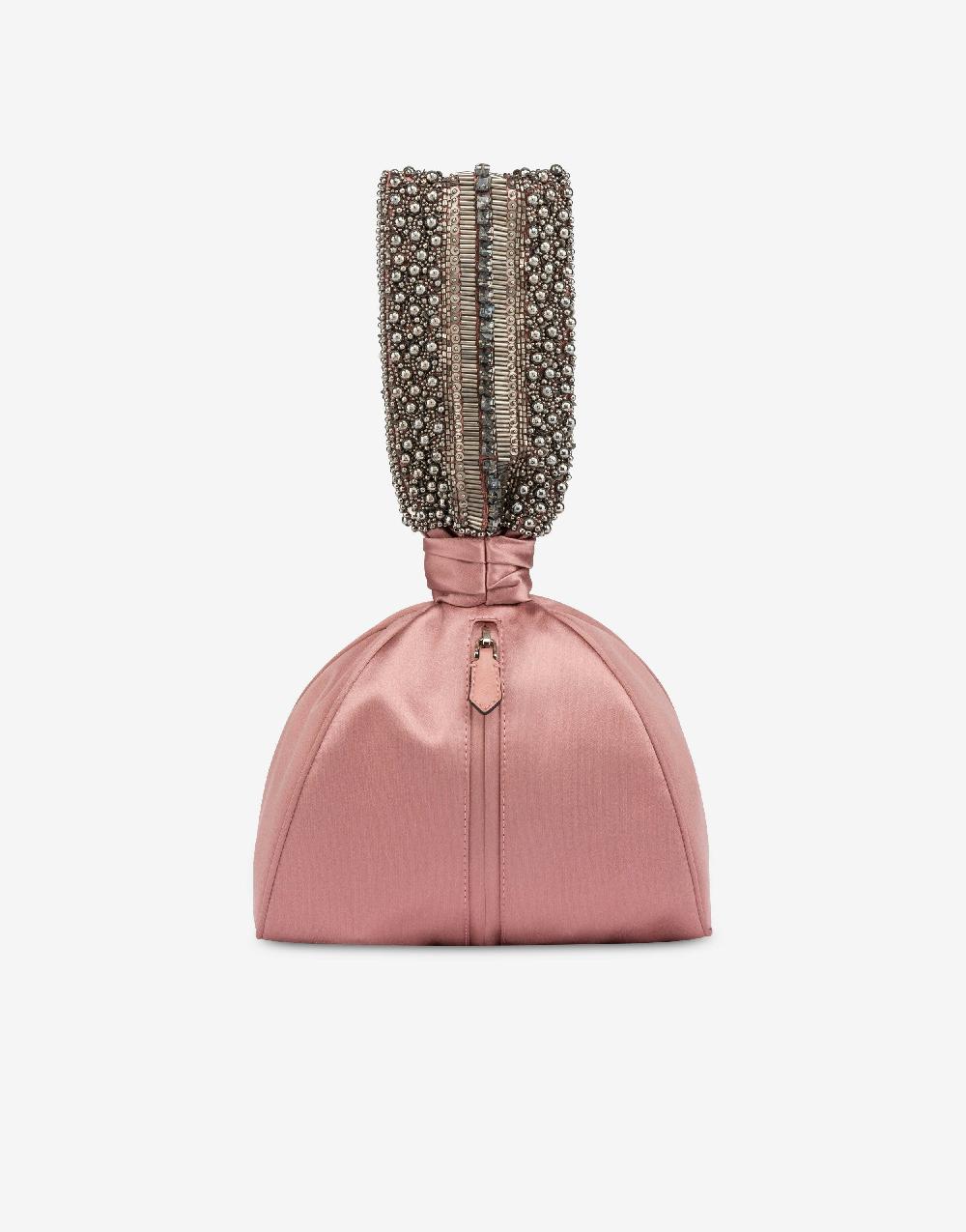 Alberta Ferretti Bucket bag da sera in raso con ricamo perline e strass Qualità Garantita