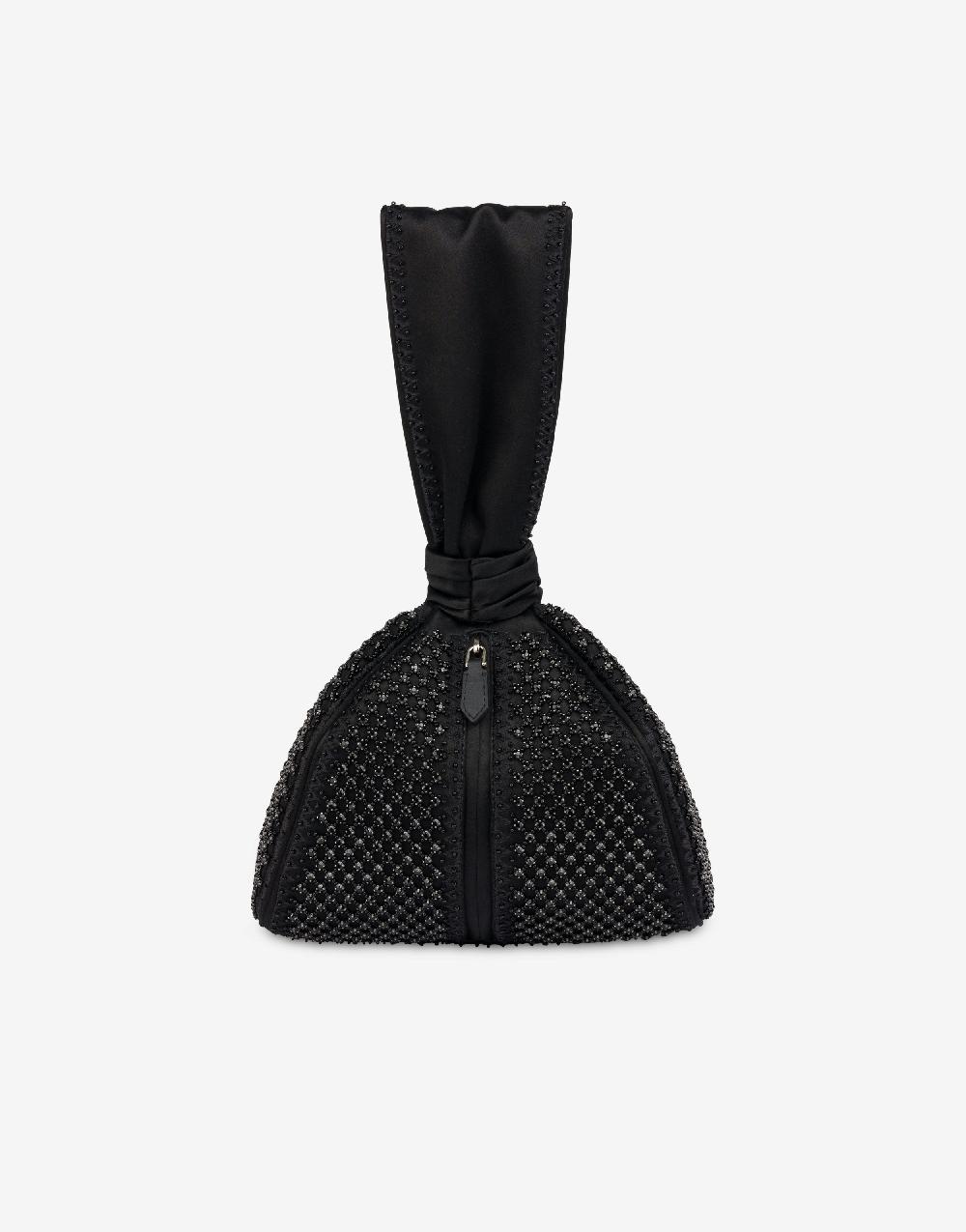Alberta Ferretti Bucket bag da sera in raso con ricamo strass Novità