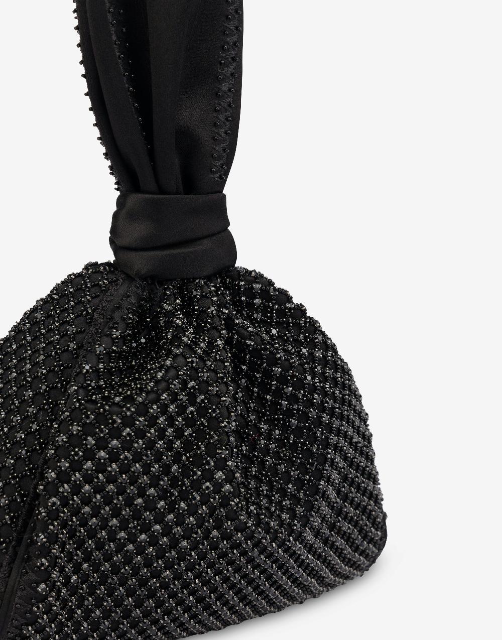 Alberta Ferretti Bucket bag da sera in raso con ricamo strass Novità