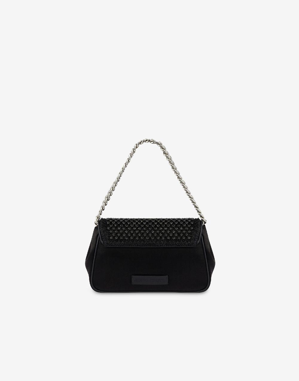 Alberta Ferretti Borsa a spalla in raso con ricamo strass Presa