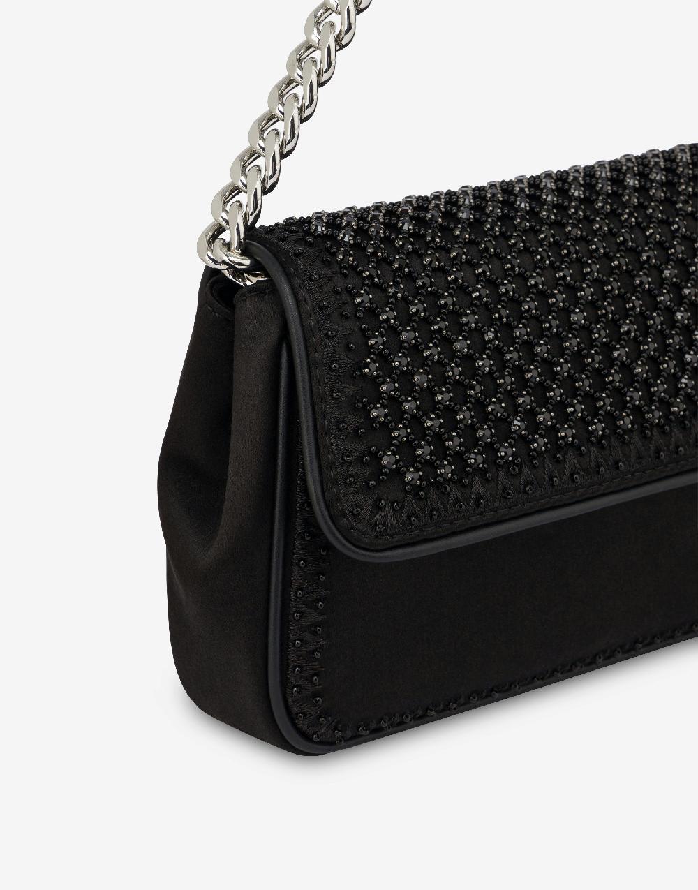 Alberta Ferretti Borsa a spalla in raso con ricamo strass Presa