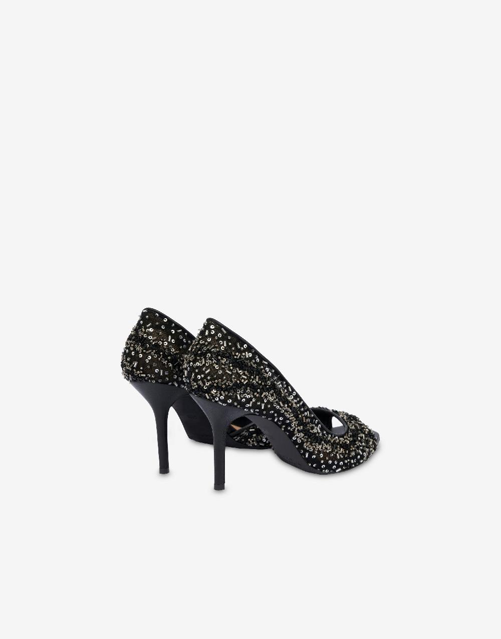 Alberta Ferretti Décolleté d'Orsay in rete con paillettes e perline Consegna Veloce