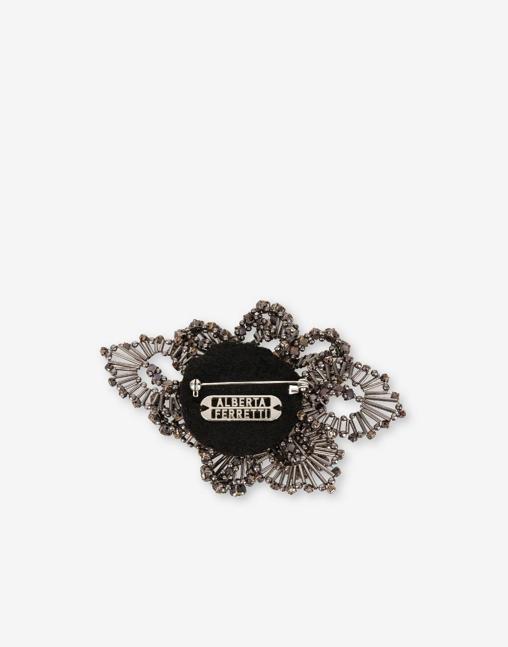 Alberta Ferretti Spilla bijoux a fiore argento con pietre e perline Vendite Flash