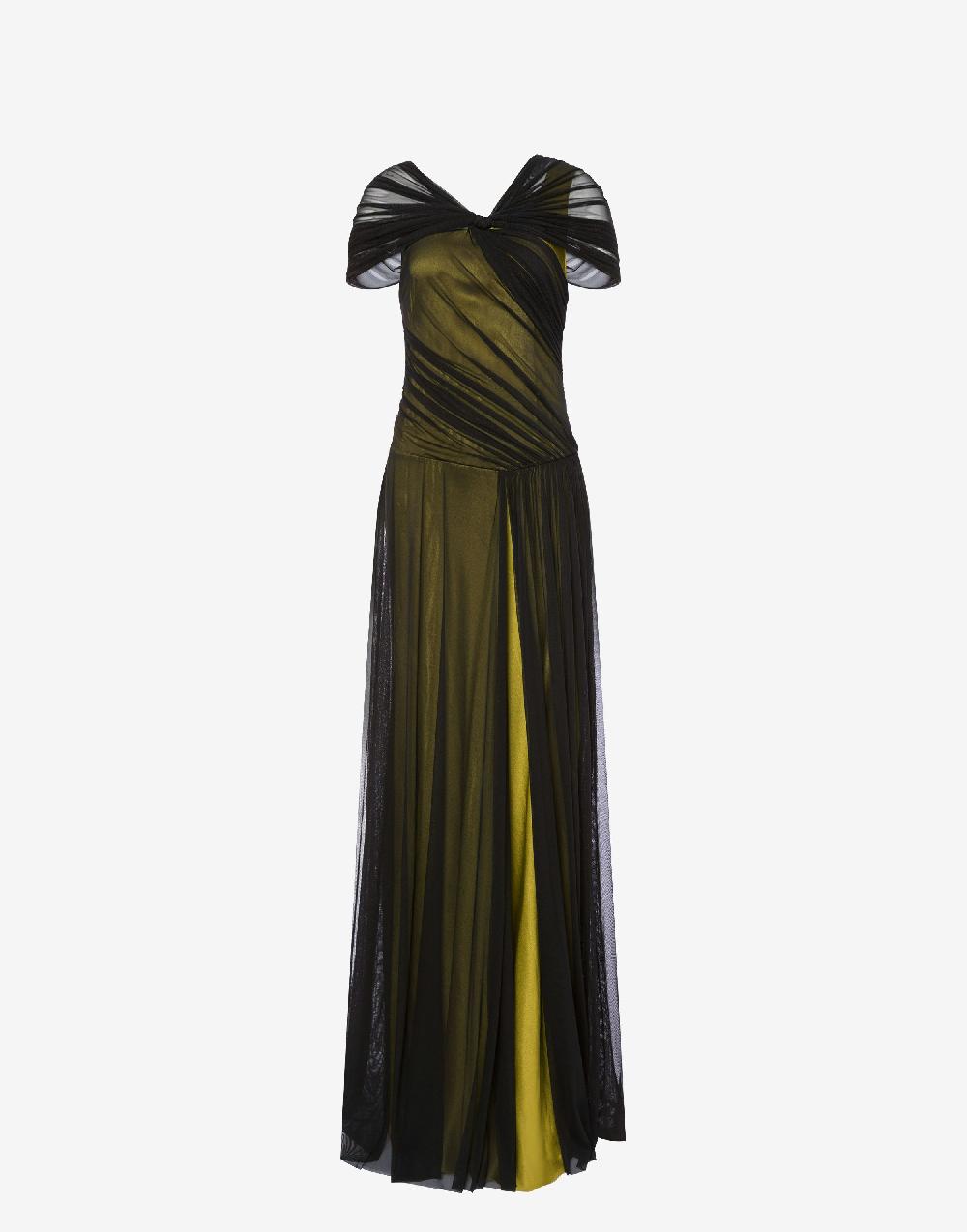 Alberta Ferretti Abito lungo in tulle stretch e raso 2025