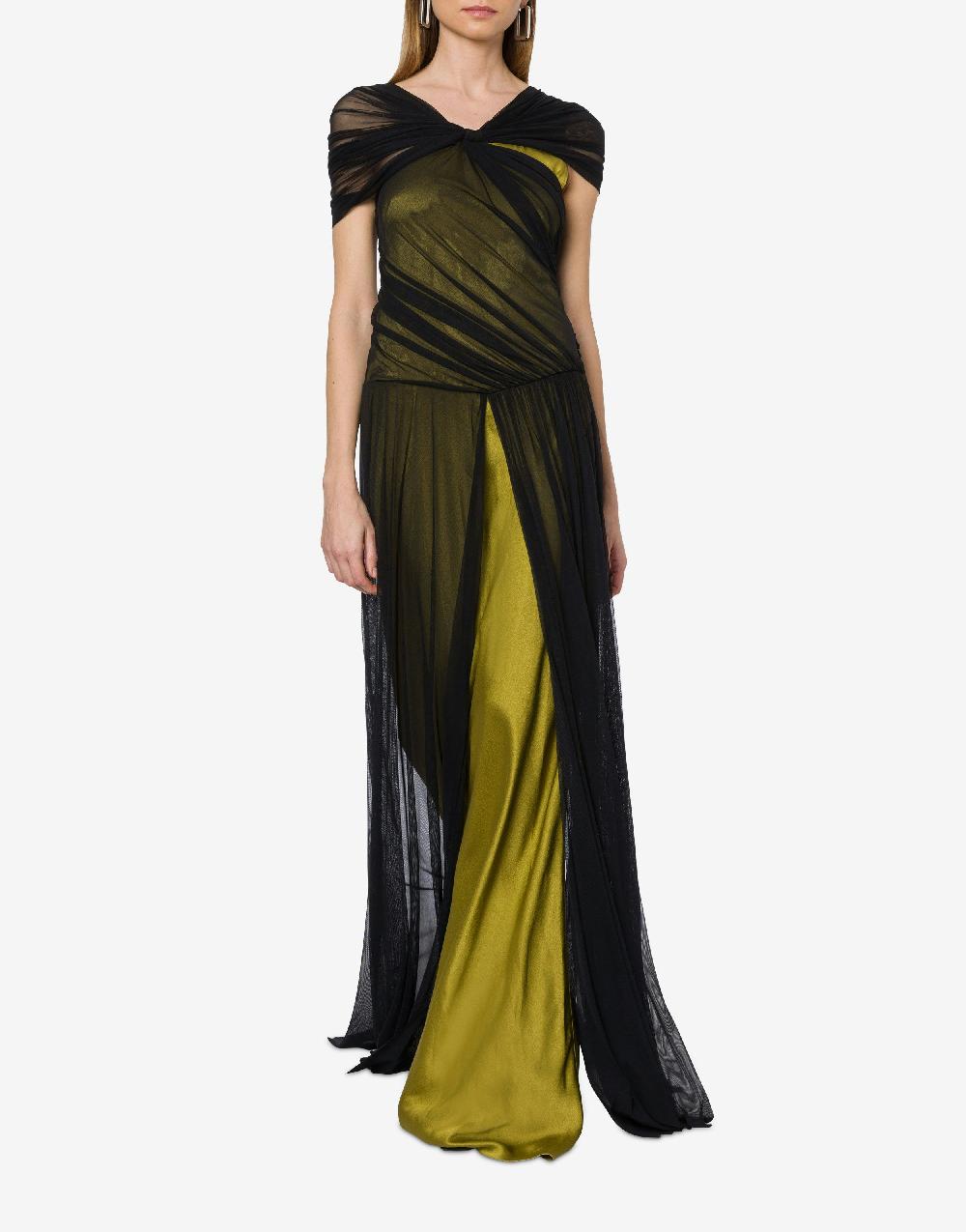 Alberta Ferretti Abito lungo in tulle stretch e raso 2025