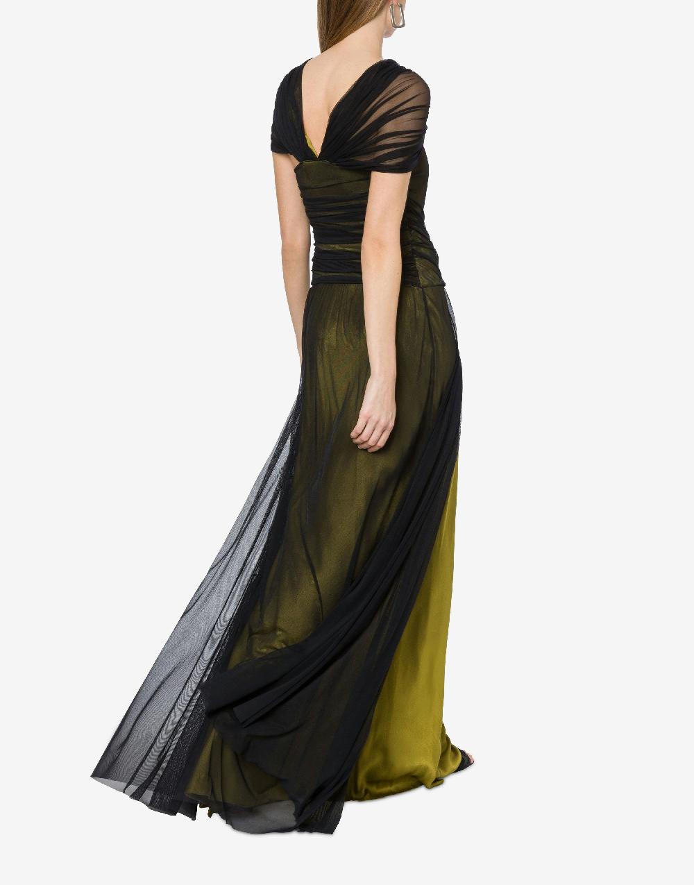 Alberta Ferretti Abito lungo in tulle stretch e raso 2025