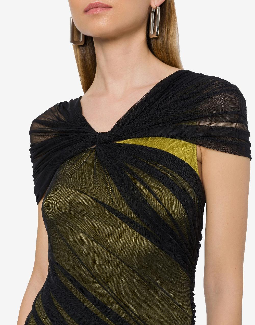Alberta Ferretti Abito lungo in tulle stretch e raso 2025