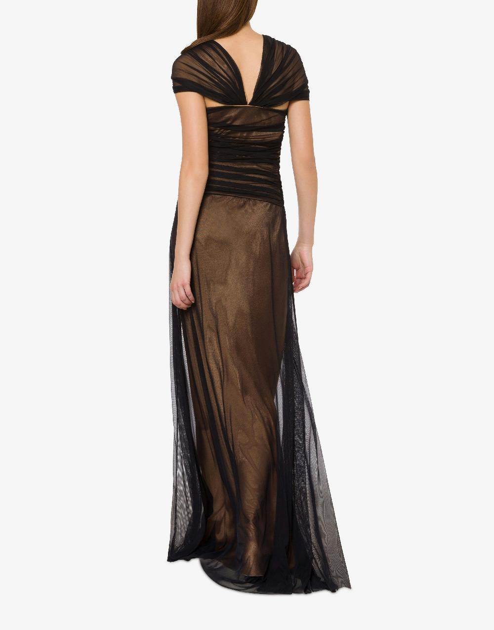 Alberta Ferretti Abito lungo in tulle stretch e raso Italy