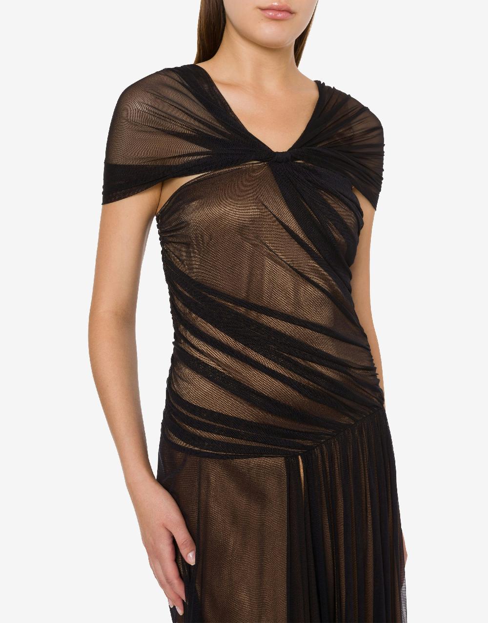 Alberta Ferretti Abito lungo in tulle stretch e raso Italy