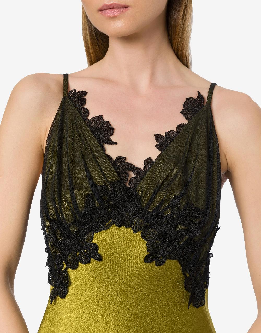 Alberta Ferretti Abito in raso con tulle e pizzo 2025