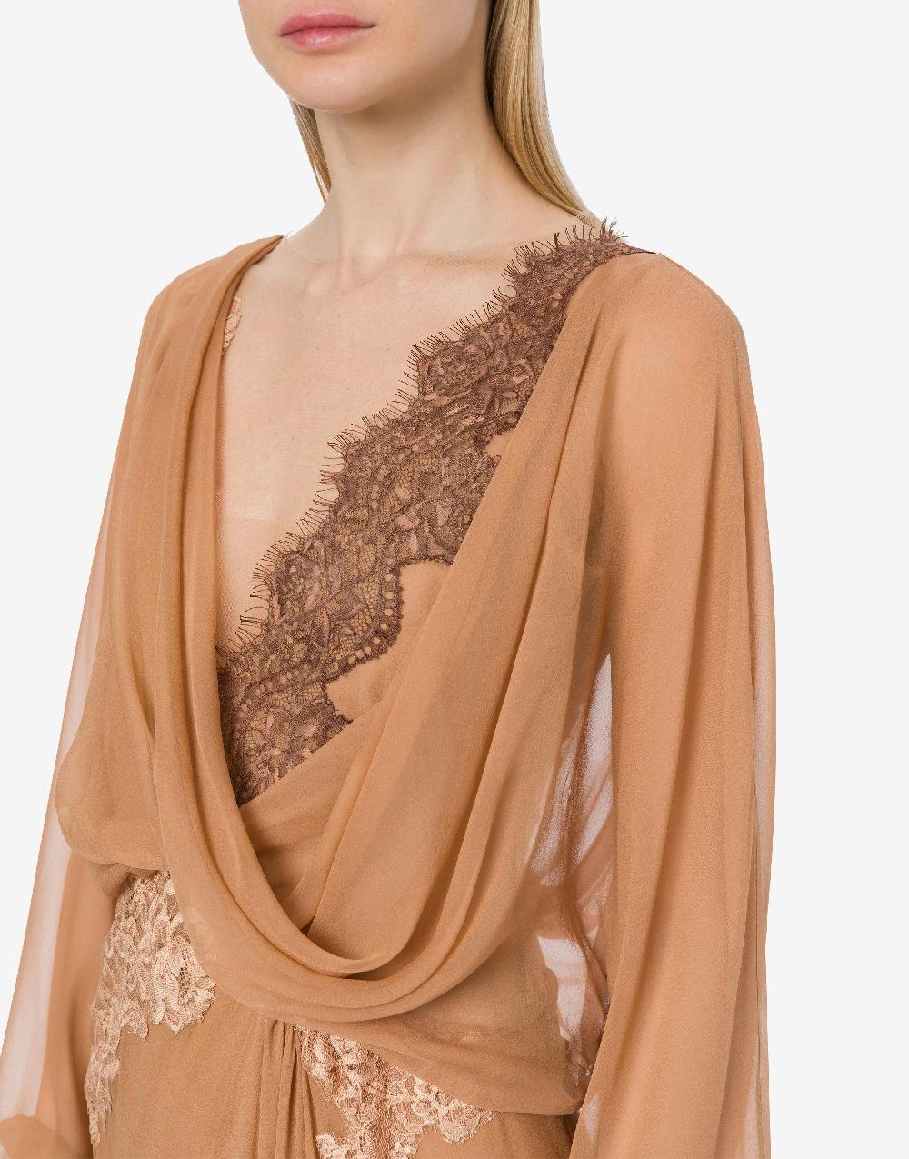 Alberta Ferretti Abito in chiffon organico con pizzo Vendita