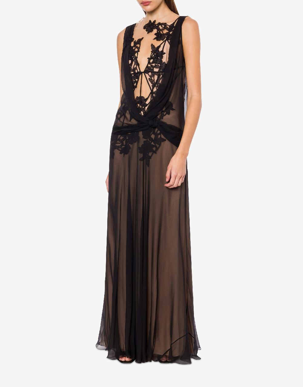 Alberta Ferretti Abito in chiffon organico Macramé Ramage Spedizione Gratuita
