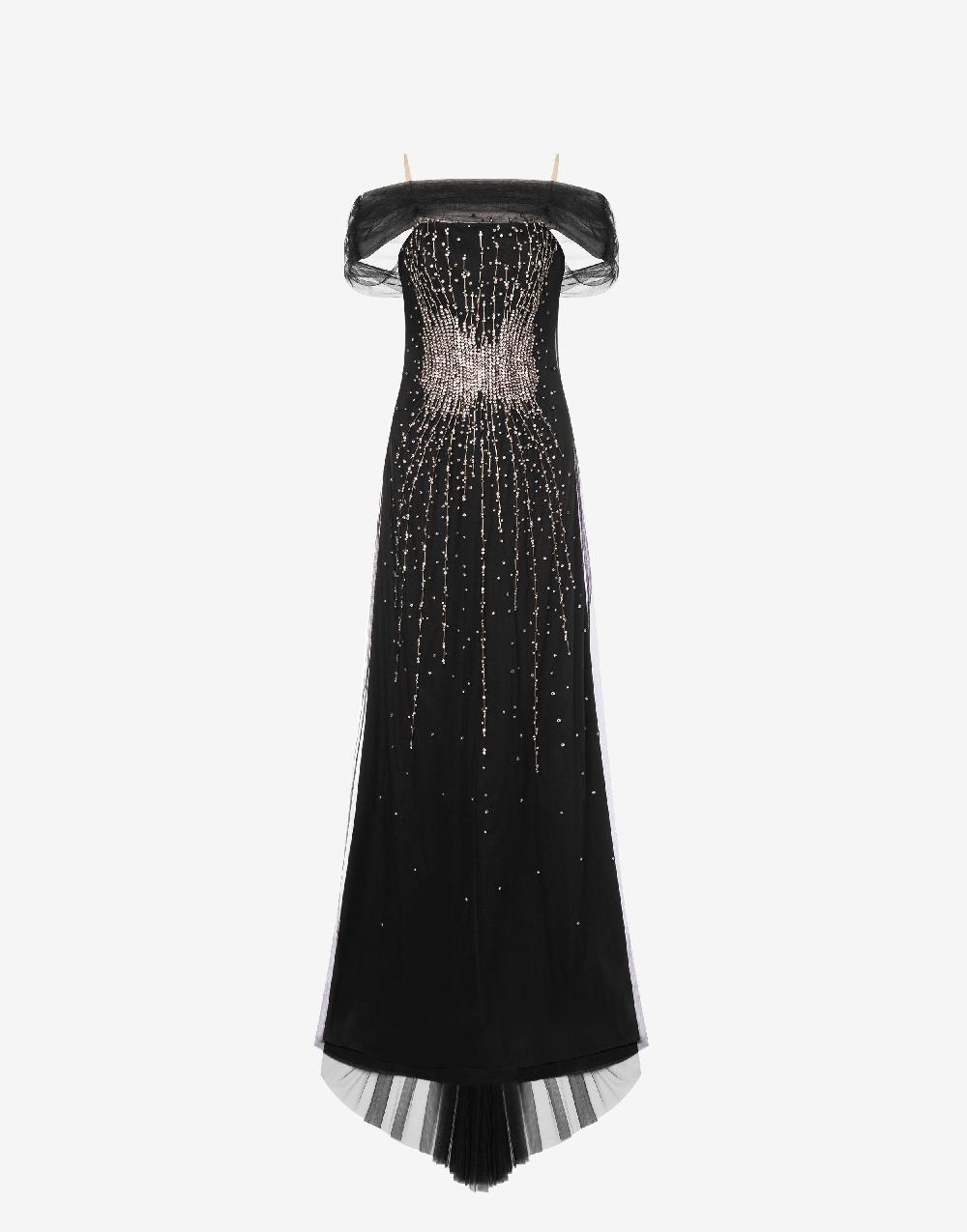 Alberta Ferretti Abito lungo in tulle con ricamo strass e perline Negozi Online
