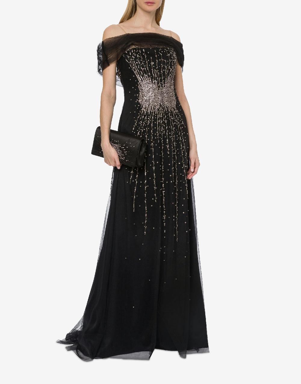 Alberta Ferretti Abito lungo in tulle con ricamo strass e perline Negozi Online