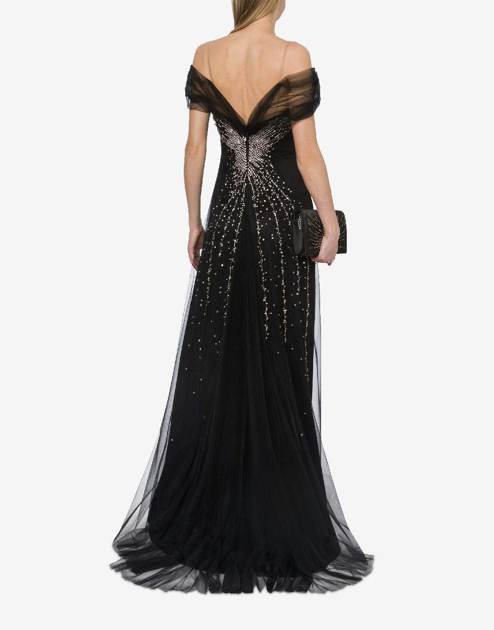 Alberta Ferretti Abito lungo in tulle con ricamo strass e perline Negozi Online