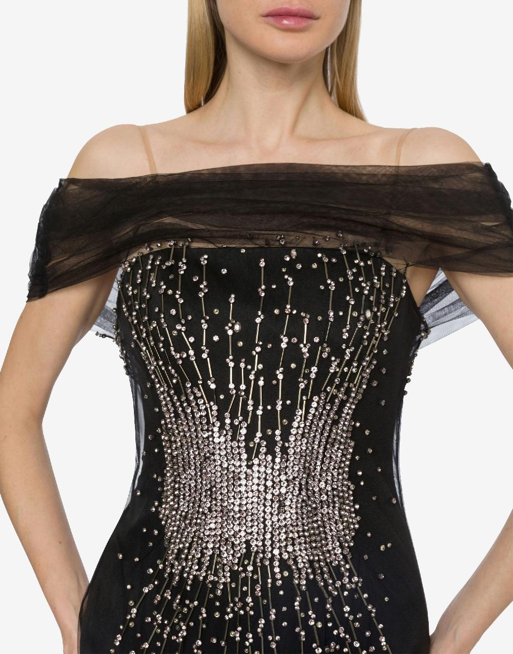 Alberta Ferretti Abito lungo in tulle con ricamo strass e perline Negozi Online