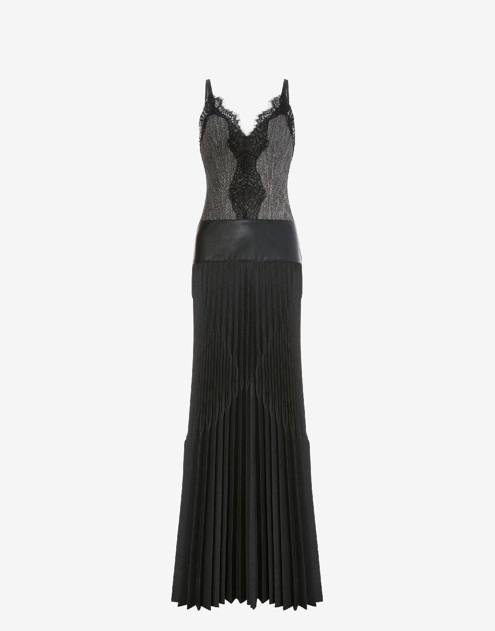 Alberta Ferretti Abito lungo con pizzo e plissé