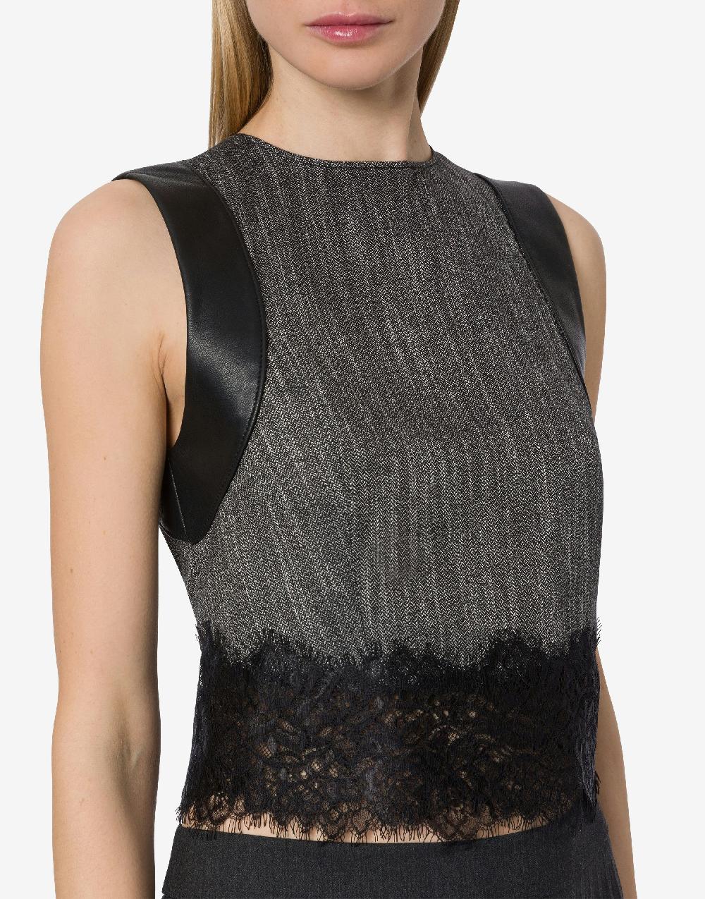 Alberta Ferretti Crop top in chevron con pizzo Prezzo Ridotto