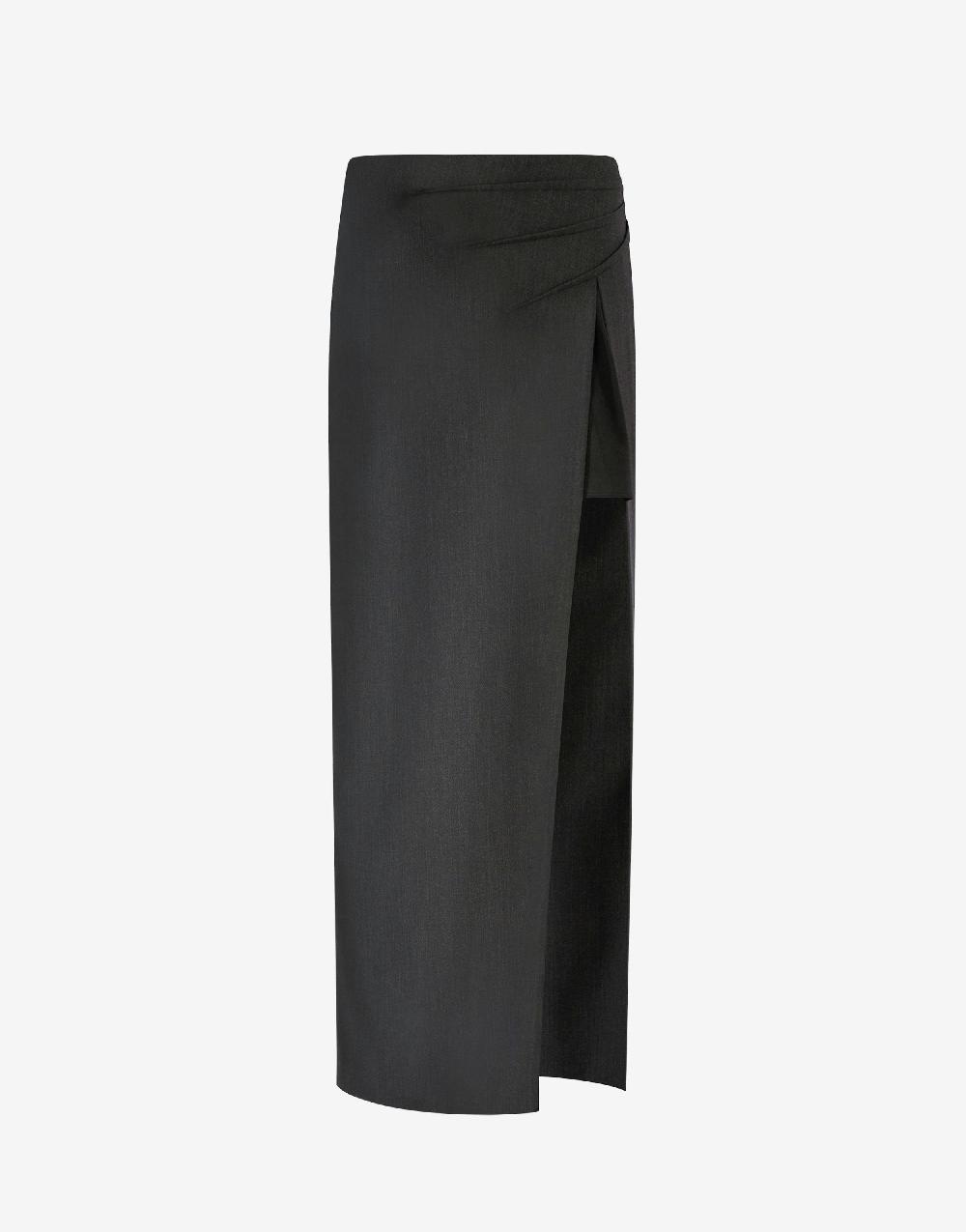 Alberta Ferretti Gonna in twill di lana stretch con spacco Novità