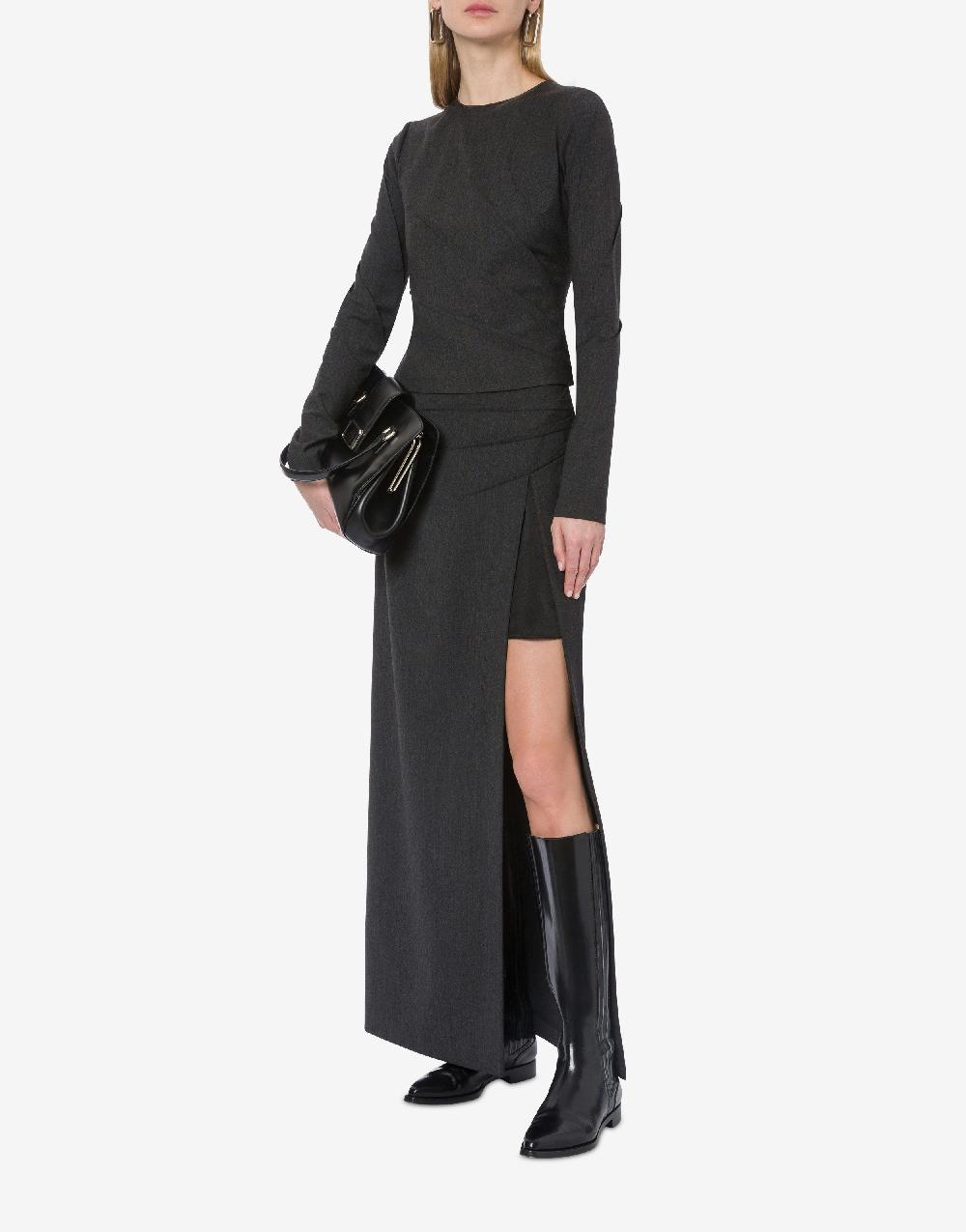 Alberta Ferretti Gonna in twill di lana stretch con spacco Novità