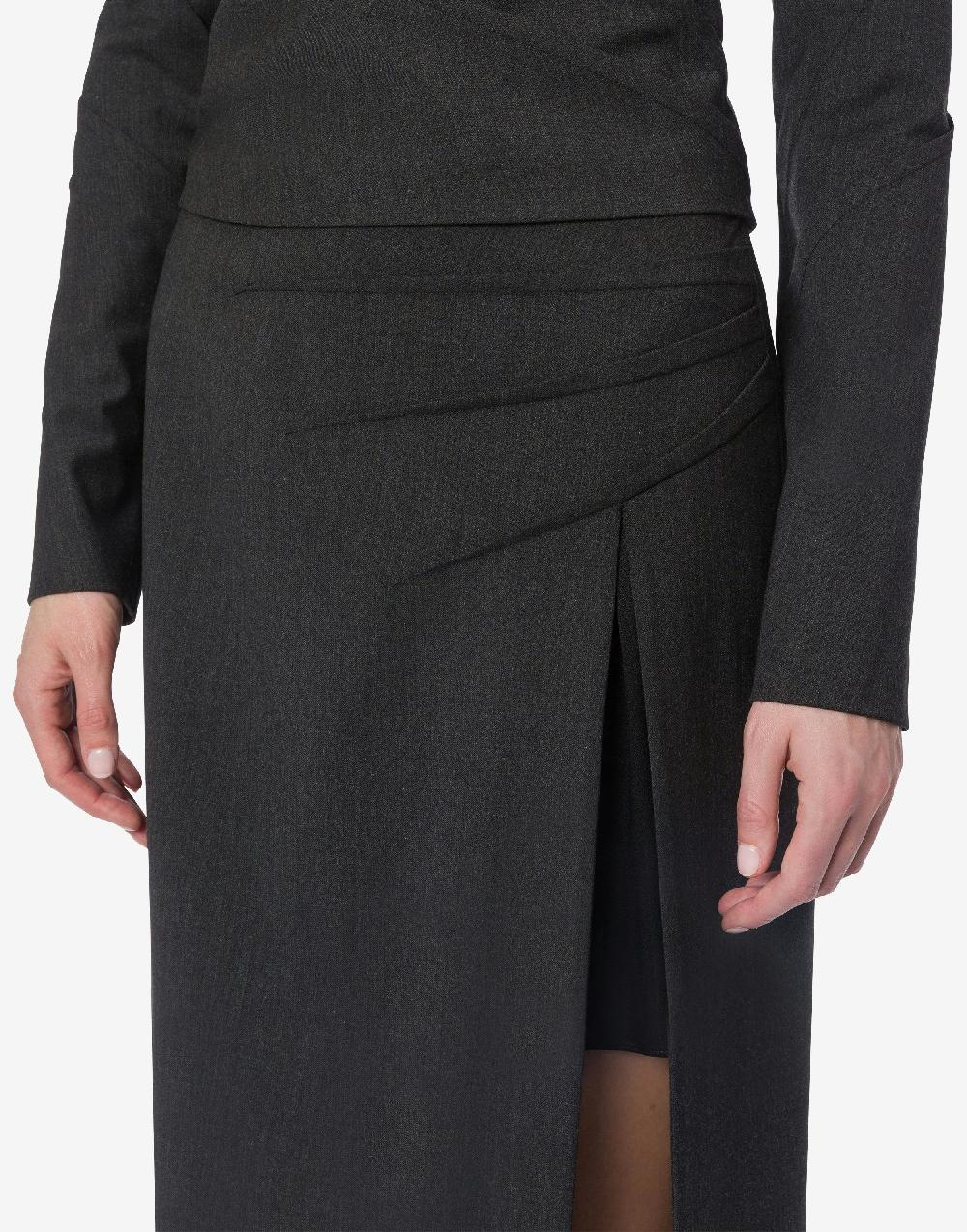 Alberta Ferretti Gonna in twill di lana stretch con spacco Novità