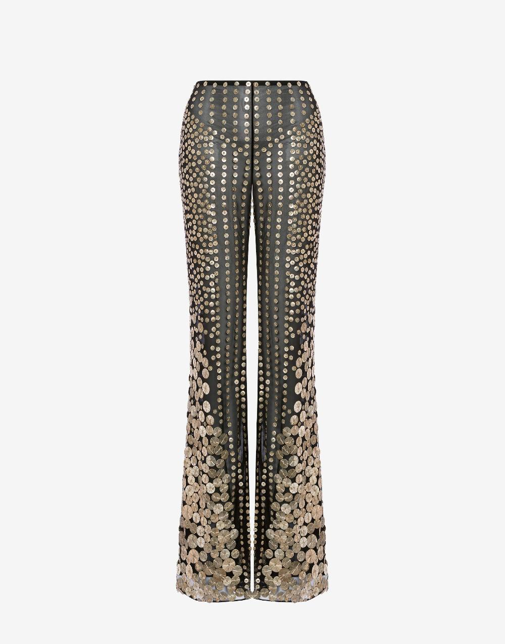 Alberta Ferretti Pantalone flare con ricamo medaglie