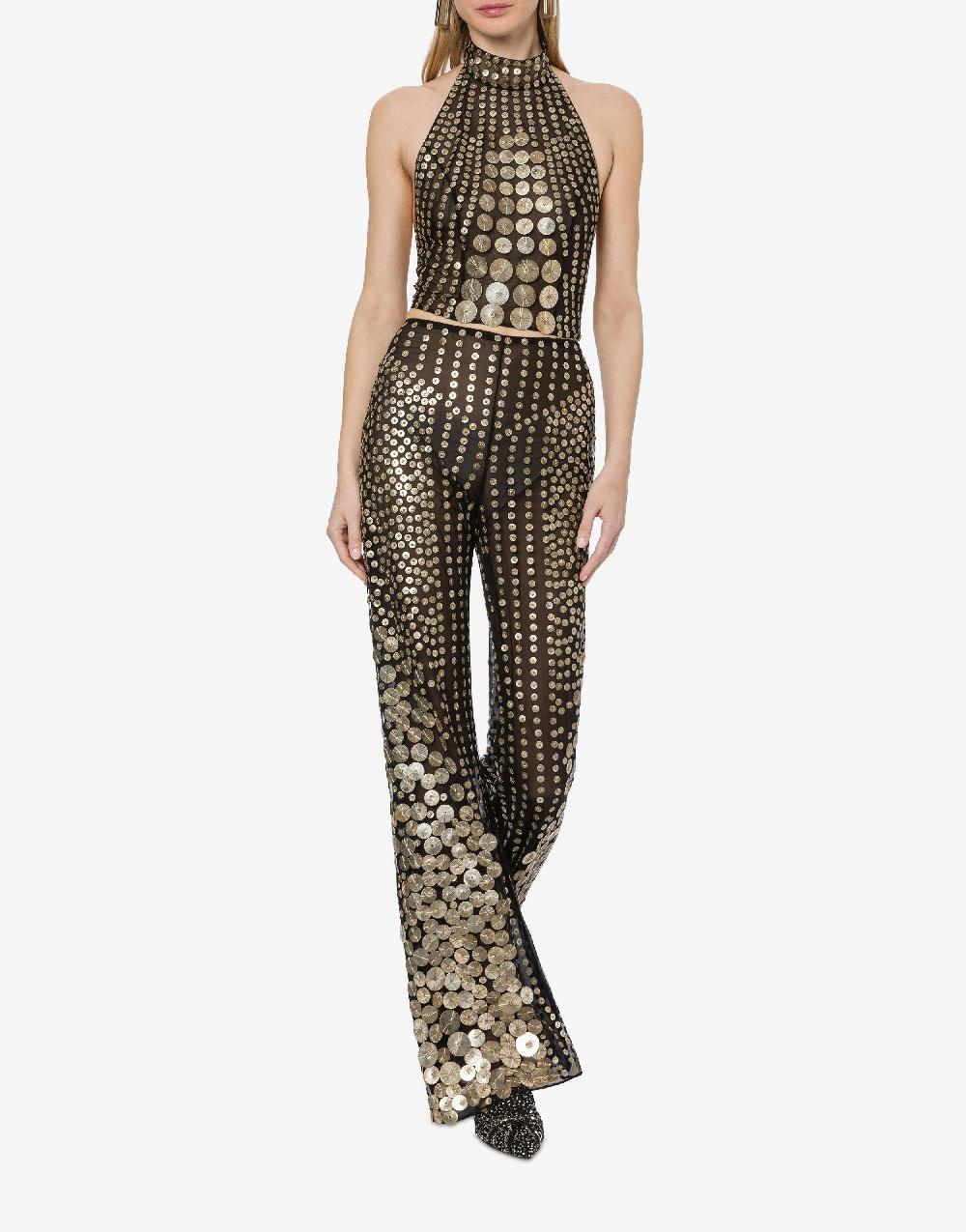 Alberta Ferretti Crop top in tulle con ricamo medaglie Outlet