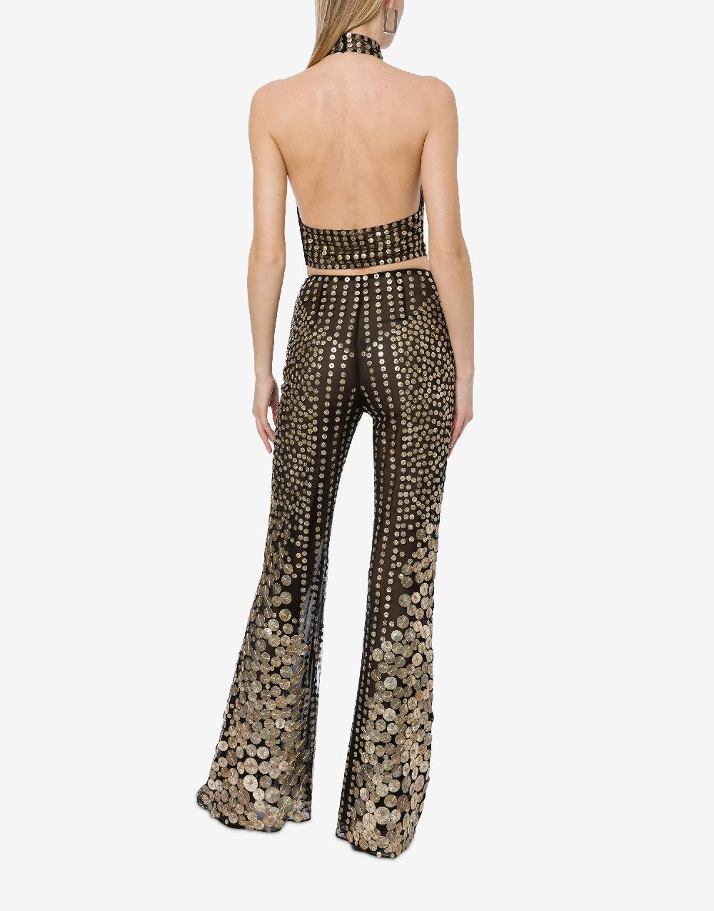 Alberta Ferretti Crop top in tulle con ricamo medaglie Outlet