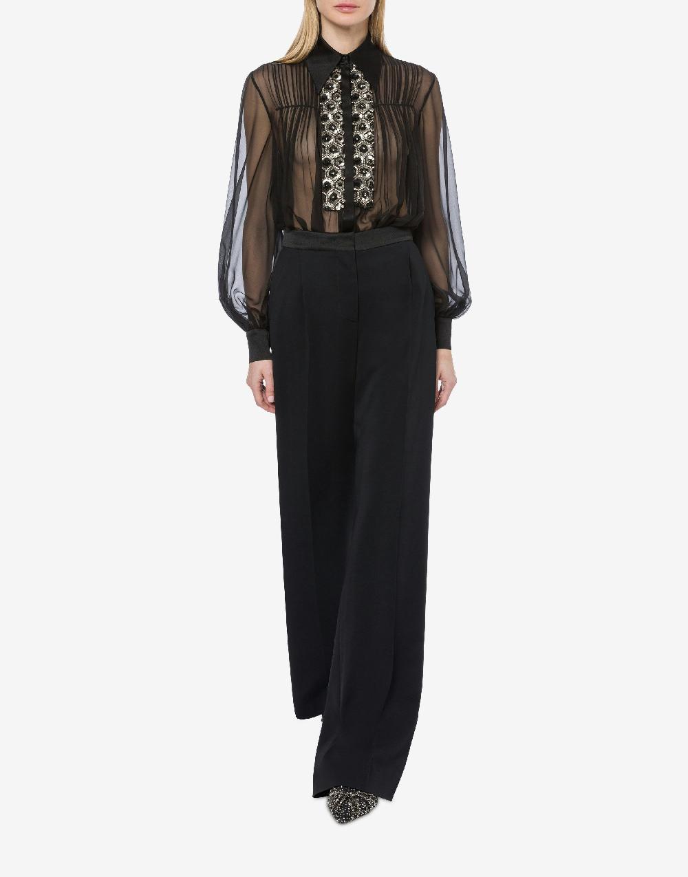 Alberta Ferretti Camicia in chiffon organico con paillettes e perline Saldi Di Fabbrica