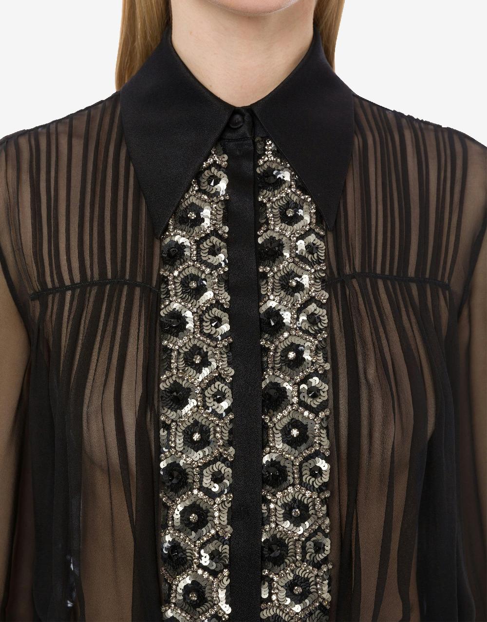 Alberta Ferretti Camicia in chiffon organico con paillettes e perline Saldi Di Fabbrica