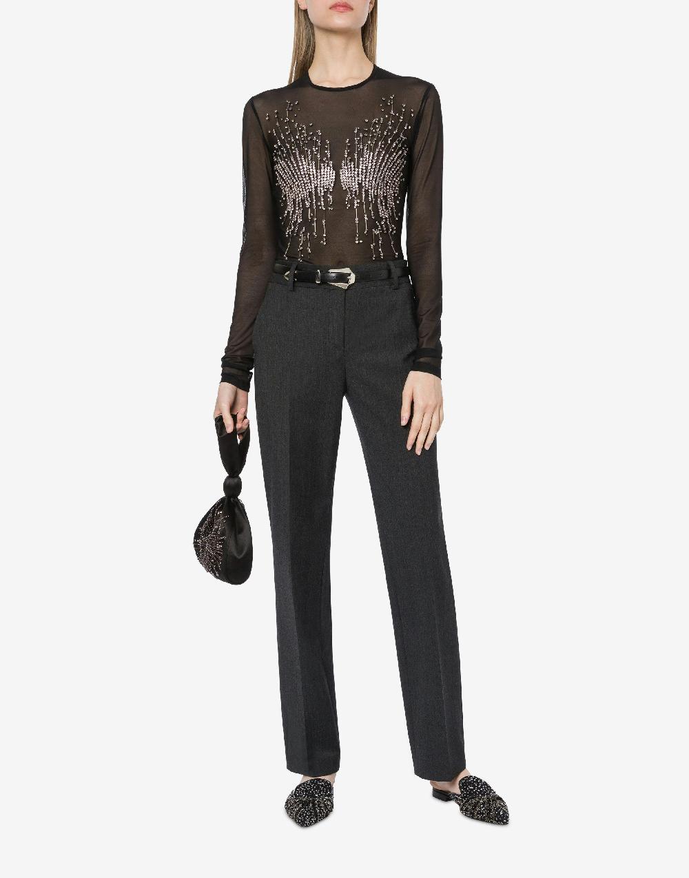 Alberta Ferretti T-shirt in tulle stretch con strass e perline Vendite Flash