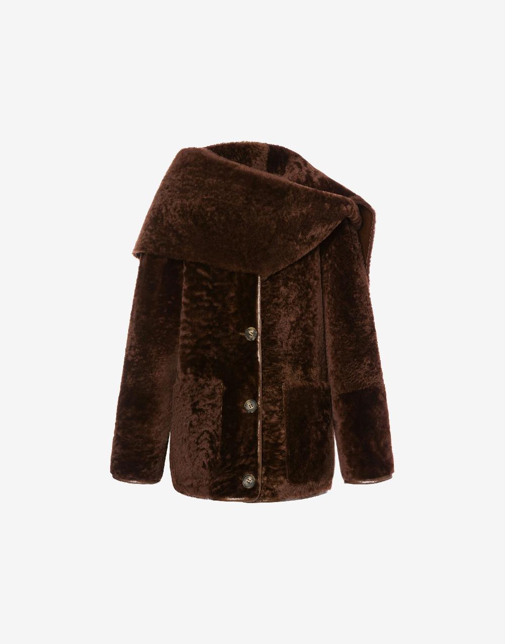 Alberta Ferretti Montone reversibile in shearling lucido con sciarpa Italy
