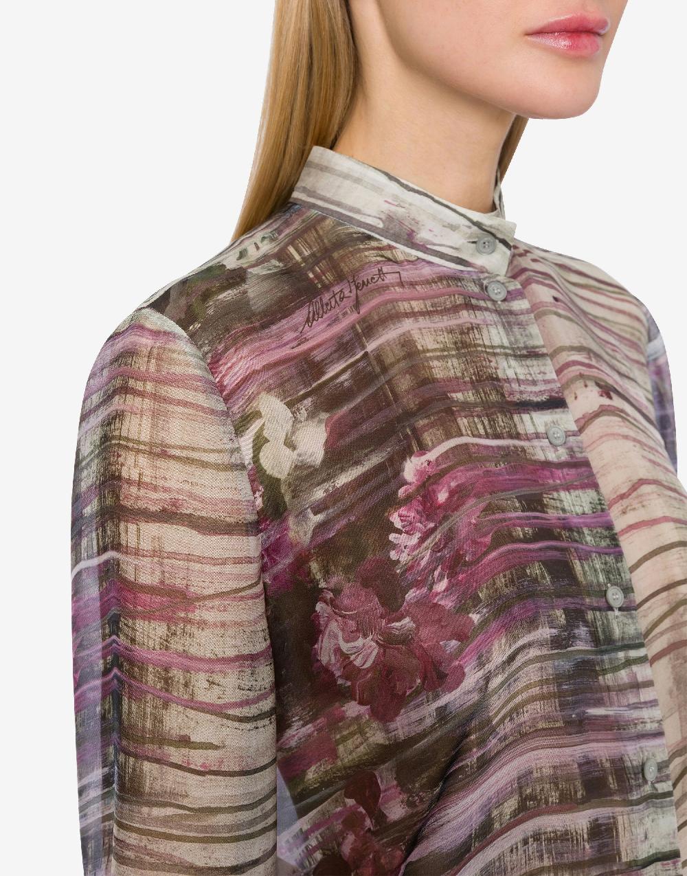 Alberta Ferretti Camicia in chiffon con stampa Dripping Roses Sottocosto