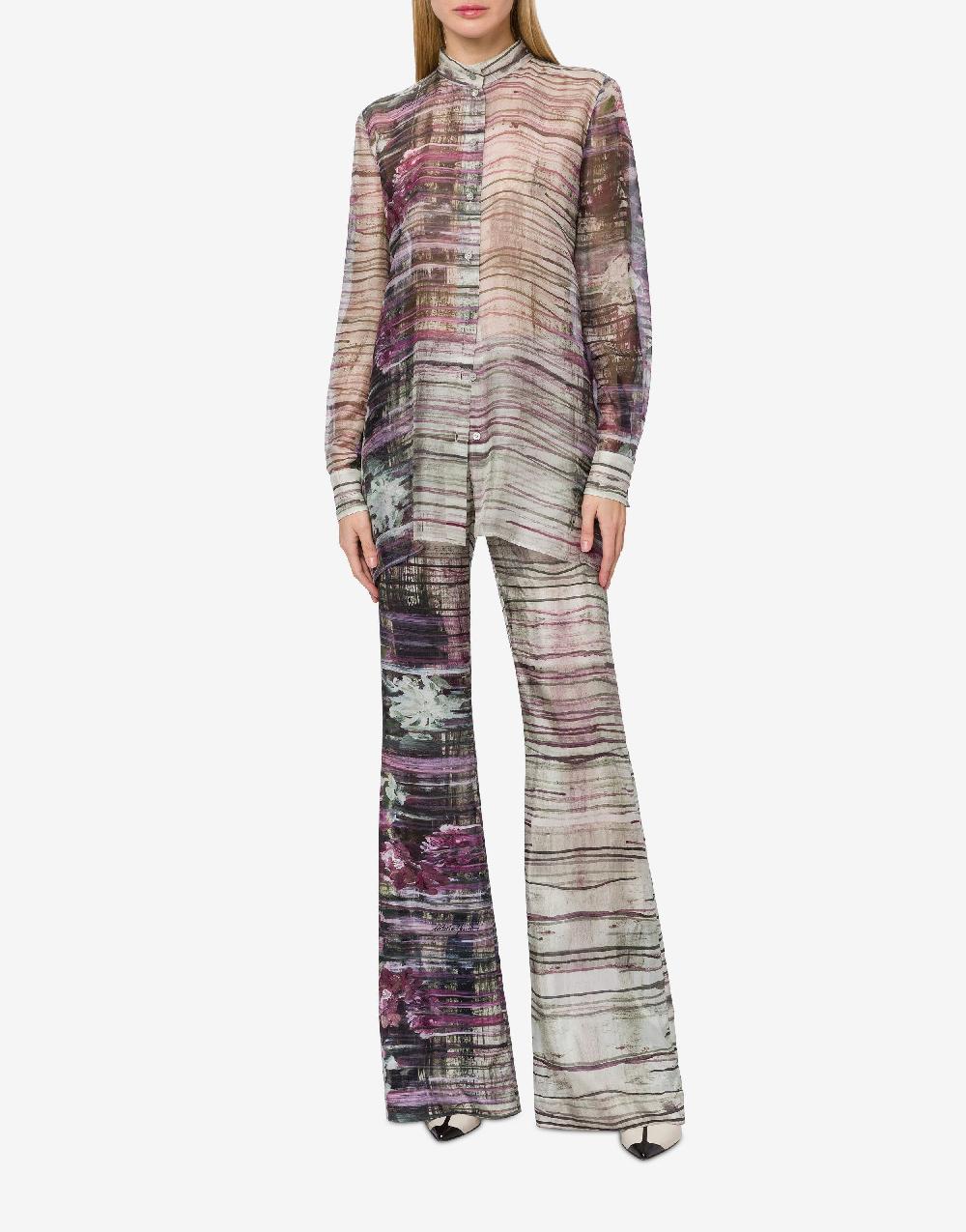 Alberta Ferretti Pantalone in habotai con stampa Dripping Roses Convenienza