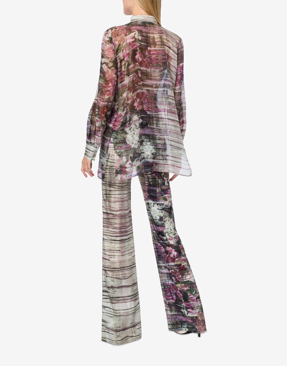 Alberta Ferretti Pantalone in habotai con stampa Dripping Roses Convenienza