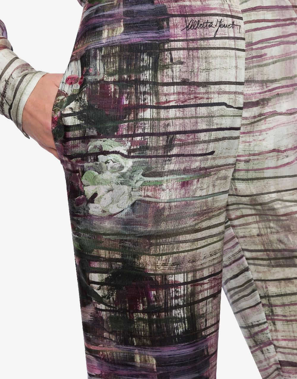 Alberta Ferretti Pantalone in habotai con stampa Dripping Roses Convenienza
