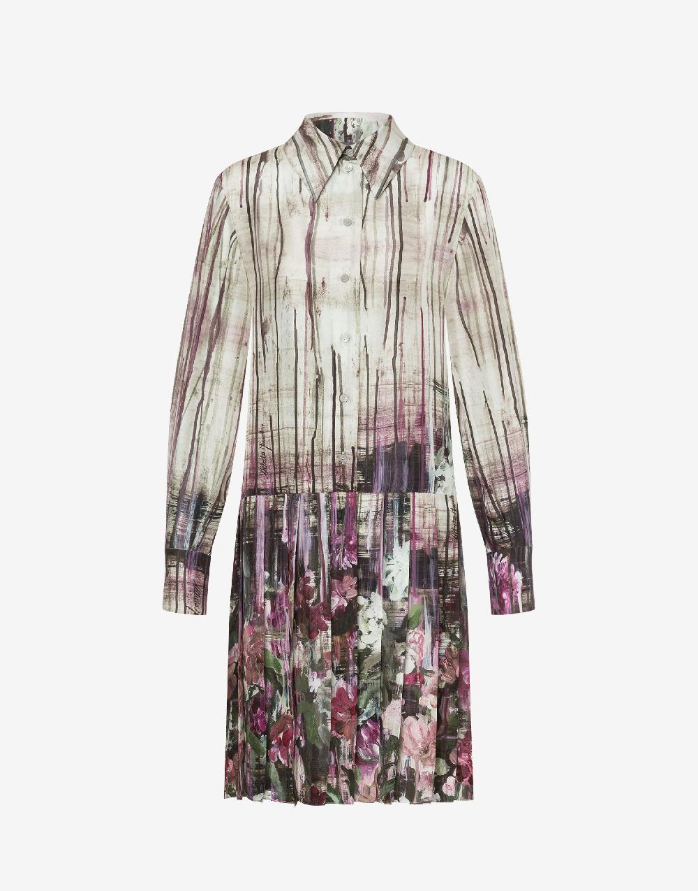 Alberta Ferretti Abito in habotai con stampa Dripping Roses Novità