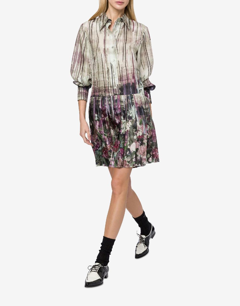 Alberta Ferretti Abito in habotai con stampa Dripping Roses Novità