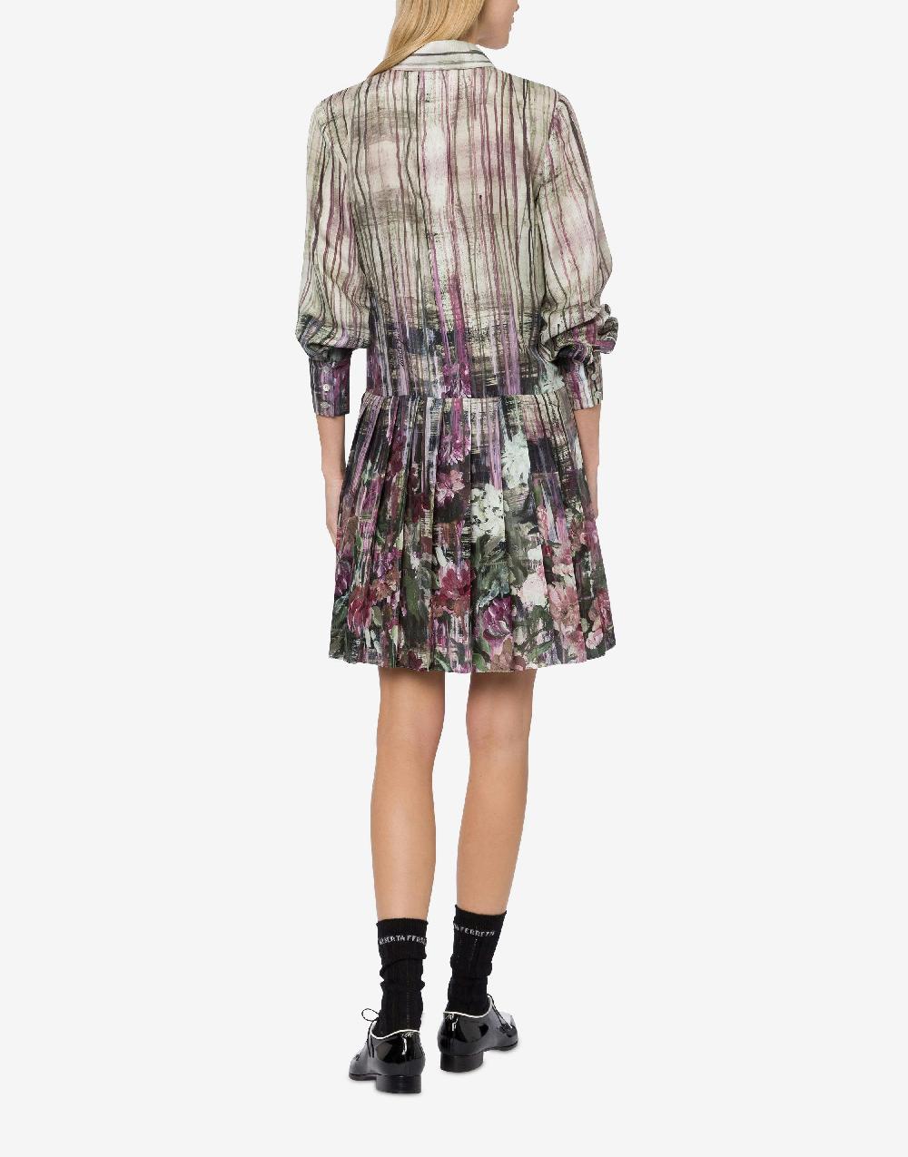 Alberta Ferretti Abito in habotai con stampa Dripping Roses Novità
