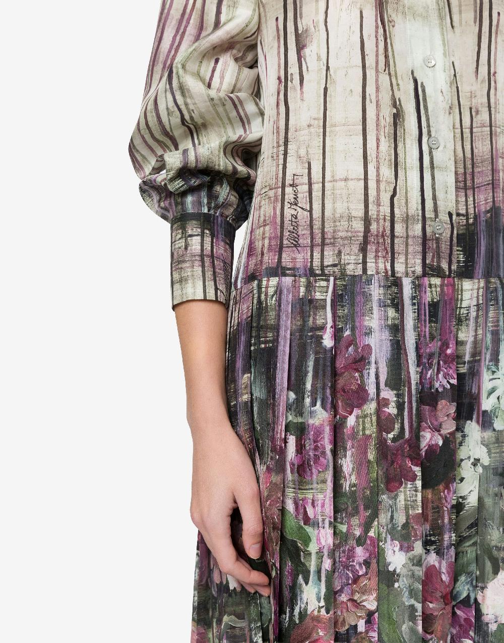 Alberta Ferretti Abito in habotai con stampa Dripping Roses Novità