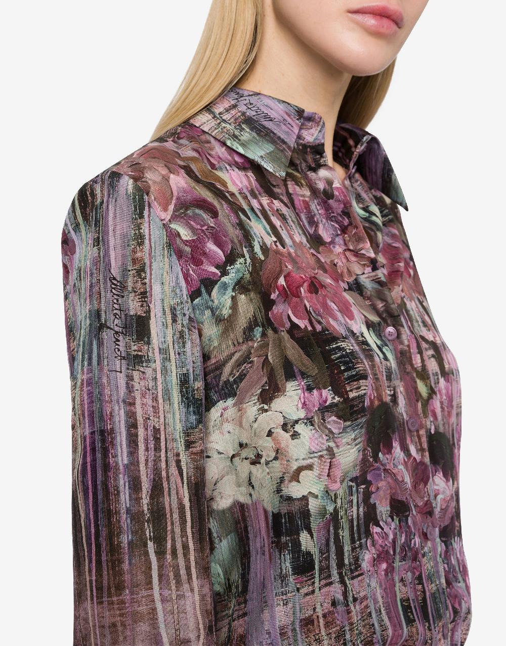 Alberta Ferretti Camicia in habotai con stampa Dripping Roses Presa