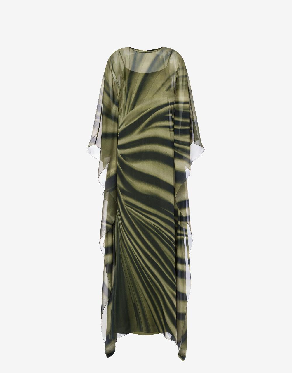 Alberta Ferretti Abito lungo in chiffon con stampa drappeggio Vendite Flash