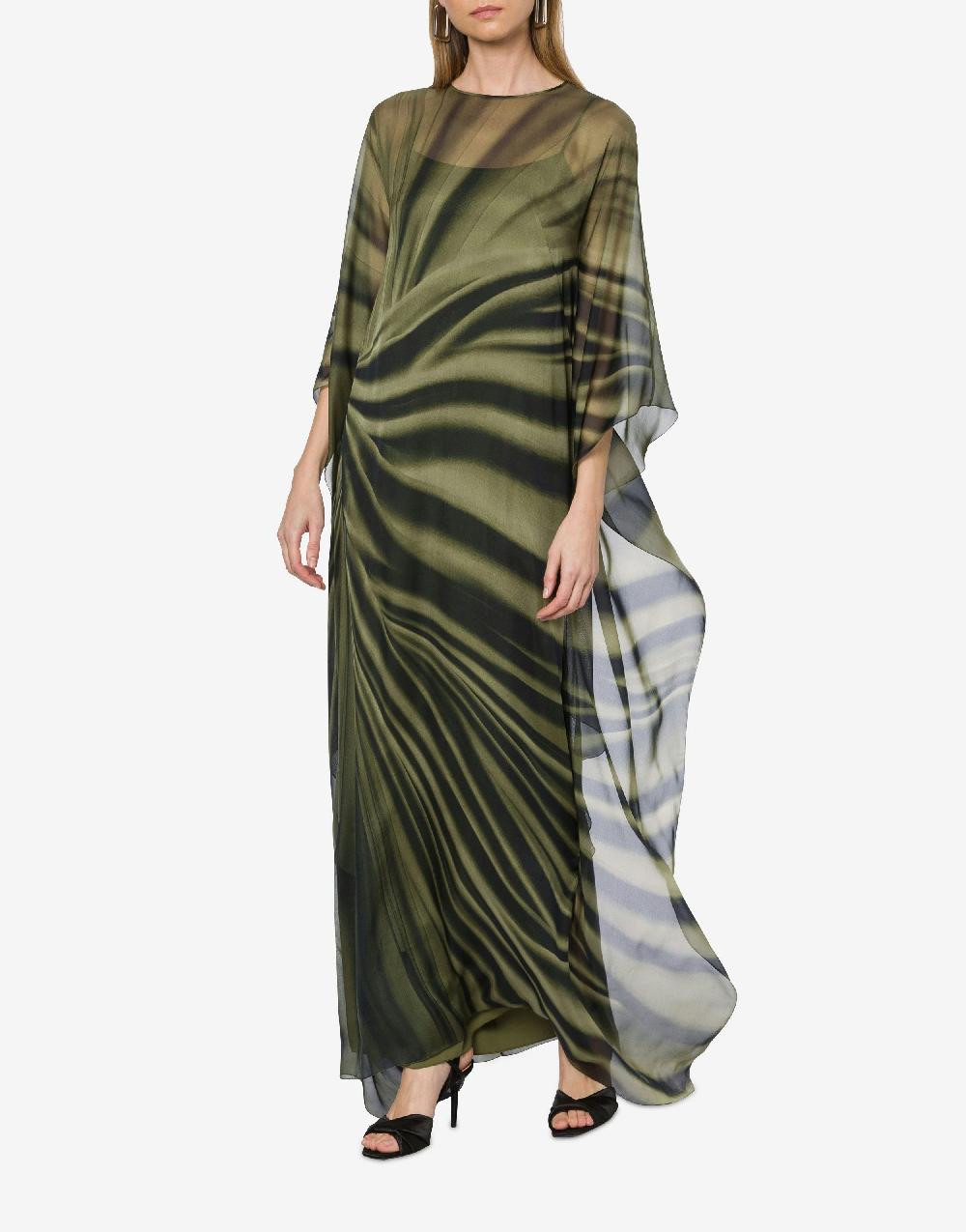 Alberta Ferretti Abito lungo in chiffon con stampa drappeggio Vendite Flash